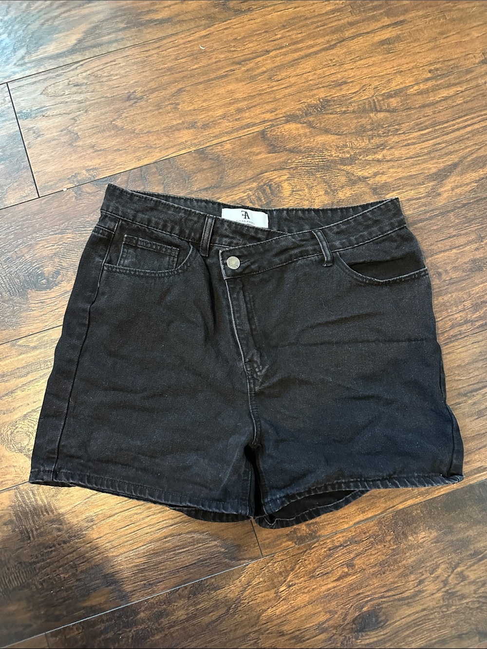 High-Rise Black Asymmetrical waist Denim Shorts for Women